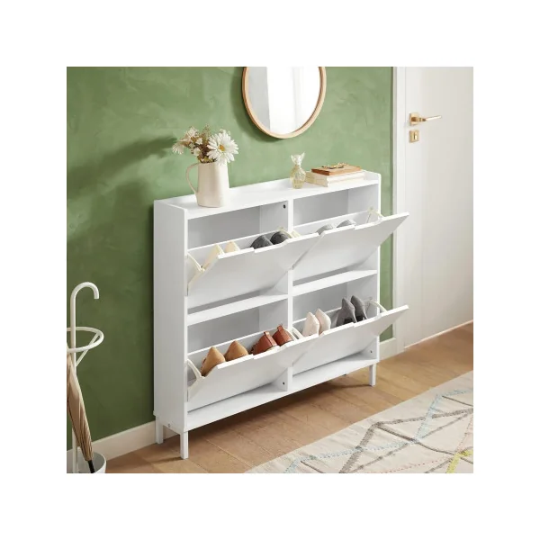 Meuble à Chaussures Blanc 4 Abattants Armoire Chaussure Moderne Meuble d'Entrée Tendance