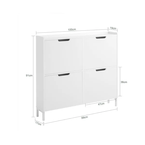 Meuble à Chaussures Blanc 4 Abattants Armoire Chaussure Moderne Meuble d'Entrée Tendance