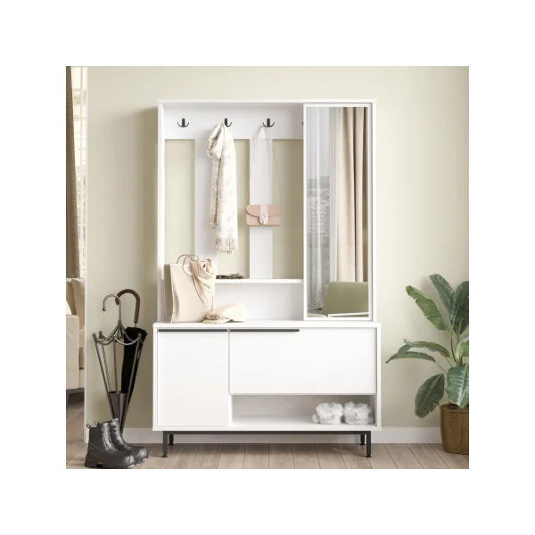 Meuble à Chaussures Blanc avec Porte Manteaux et Miroir Meuble d'entrée