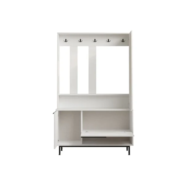 Meuble à Chaussures Blanc avec Porte Manteaux et Miroir Meuble d'entrée
