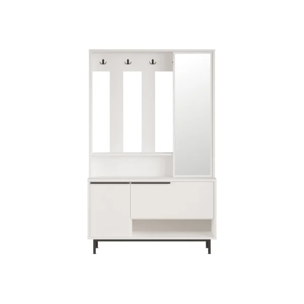 Meuble à Chaussures Blanc avec Porte Manteaux et Miroir Meuble d'entrée
