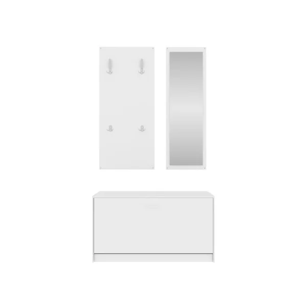 Meuble à Chaussures Blanc avec Porte Manteaux et Miroir Rangement Chaussures Meuble d'Entrée