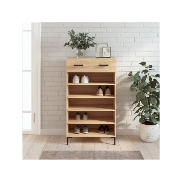 Meuble à Chaussures Chêne 1 Tiroir Armoire à Chaussures Pieds Métal