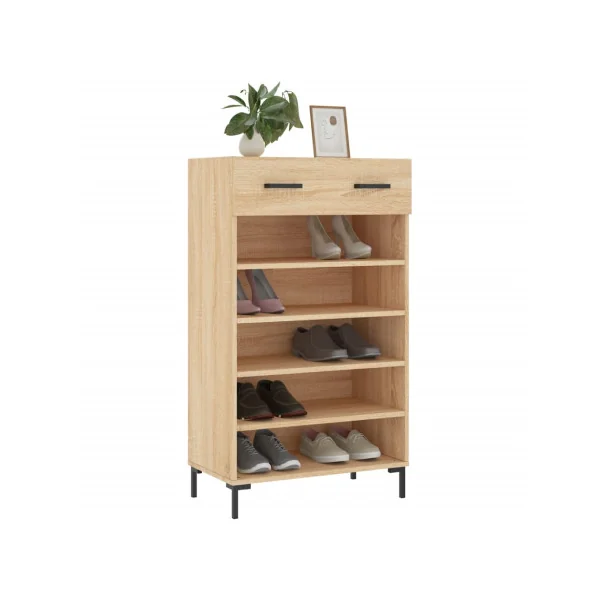 Meuble à Chaussures Chêne 1 Tiroir Armoire à Chaussures Pieds Métal