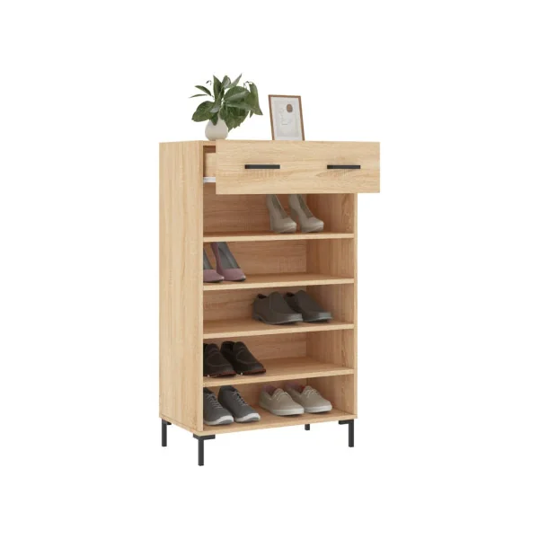 Meuble à Chaussures Chêne 1 Tiroir Armoire à Chaussures Pieds Métal