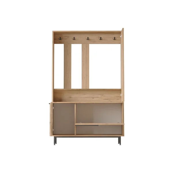 Meuble à Chaussures Chêne avec Porte Manteaux et Miroir Meuble d'entrée