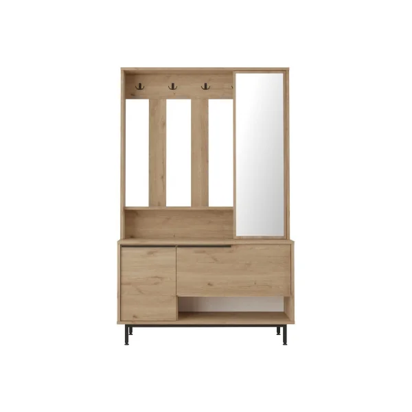 Meuble à Chaussures Chêne avec Porte Manteaux et Miroir Meuble d'entrée