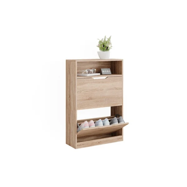 Meuble à Chaussures Chêne avec Rangement Ouvert Meuble Chaussures 2 Rabats