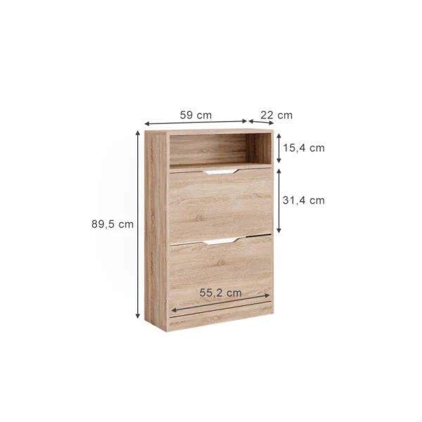 Meuble à Chaussures Chêne avec Rangement Ouvert Meuble Chaussures 2 Rabats