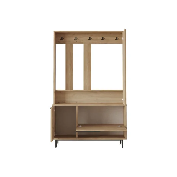 Meuble à Chaussures Chêne et Rotin avec Porte Manteaux et Miroir Meuble d'entrée