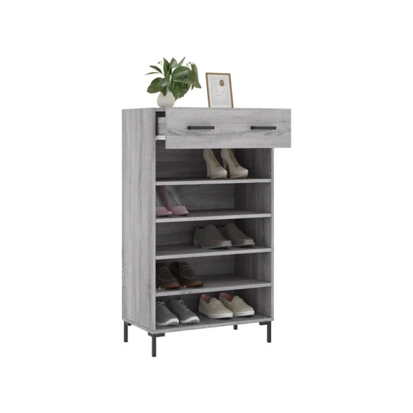 Meuble à Chaussures Chêne Gris 1 Tiroir Armoire à Chaussures Pieds Métal