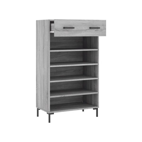 Meuble à Chaussures Chêne Gris 1 Tiroir Armoire à Chaussures Pieds Métal