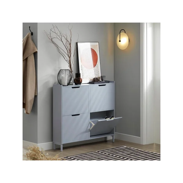 Meuble à Chaussures Gris 4 Abattants Armoire Chaussure Moderne Meuble d'Entrée Tendance