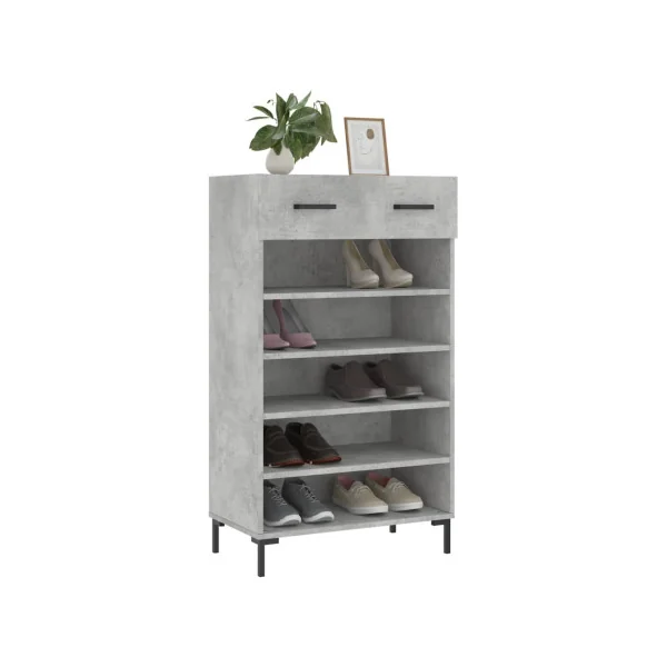 Meuble à Chaussures Gris Béton 1 Tiroir Armoire à Chaussures Pieds Métal