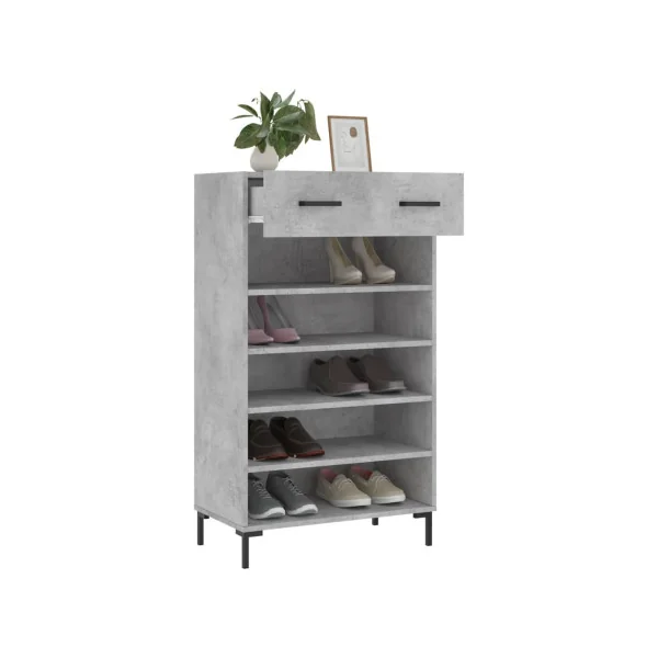 Meuble à Chaussures Gris Béton 1 Tiroir Armoire à Chaussures Pieds Métal