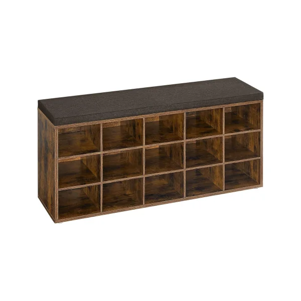 Meuble à Chaussures Marron Rustique avec Coussin Rangement chaussures 15 compartiments
