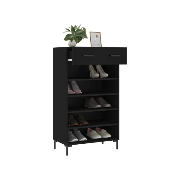 Meuble à Chaussures Noir 1 Tiroir Armoire à Chaussures Pieds Métal