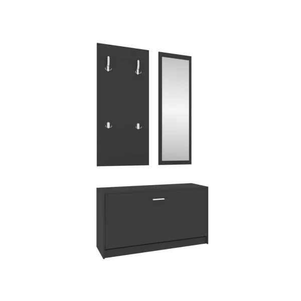 Meuble à Chaussures Noir avec Porte Manteaux et Miroir Rangement Chaussures Meuble d'Entrée