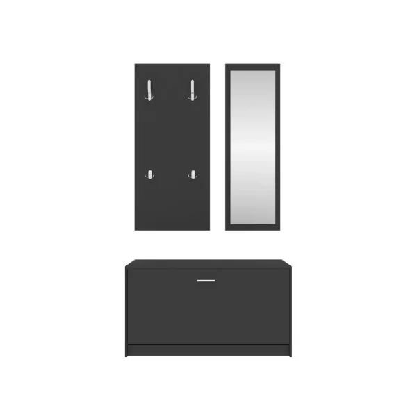 Meuble à Chaussures Noir avec Porte Manteaux et Miroir Rangement Chaussures Meuble d'Entrée