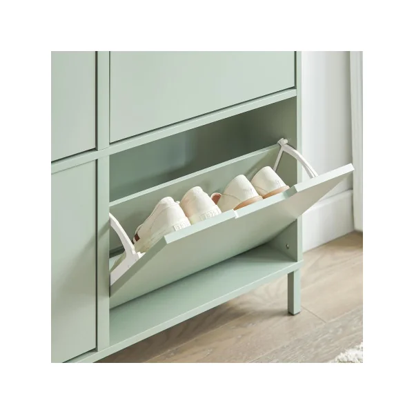 Meuble à Chaussures Vert 4 Abattants Armoire Chaussure Moderne Meuble d'Entrée Tendance