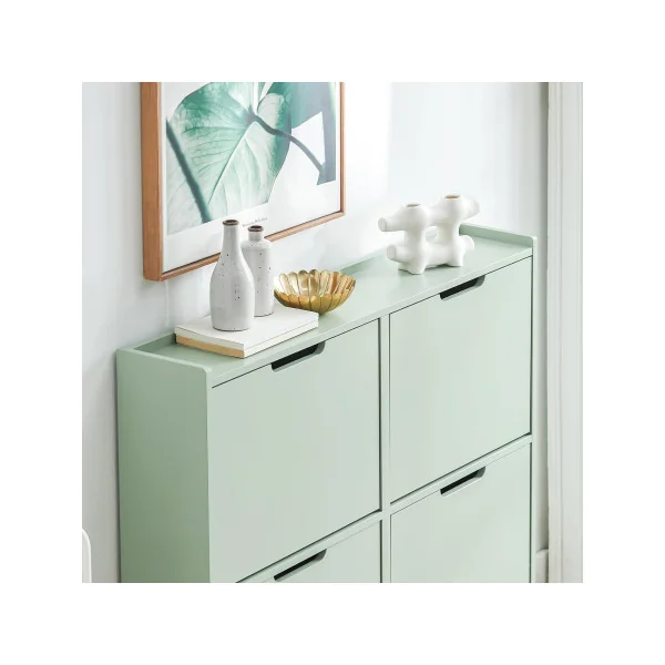 Meuble à Chaussures Vert 4 Abattants Armoire Chaussure Moderne Meuble d'Entrée Tendance