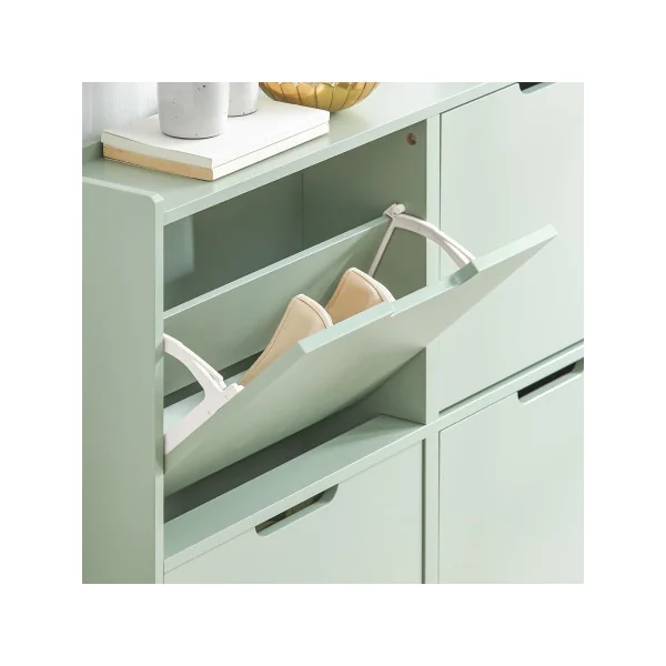 Meuble à Chaussures Vert 4 Abattants Armoire Chaussure Moderne Meuble d'Entrée Tendance