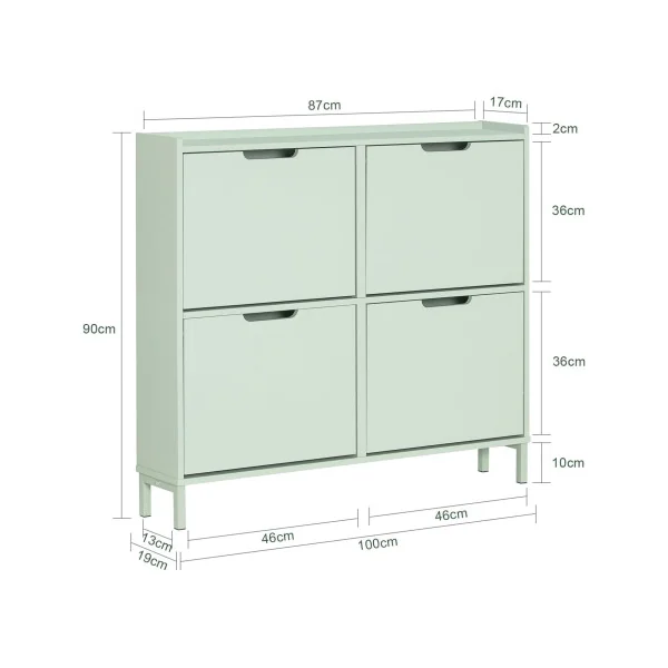 Meuble à Chaussures Vert 4 Abattants Armoire Chaussure Moderne Meuble d'Entrée Tendance
