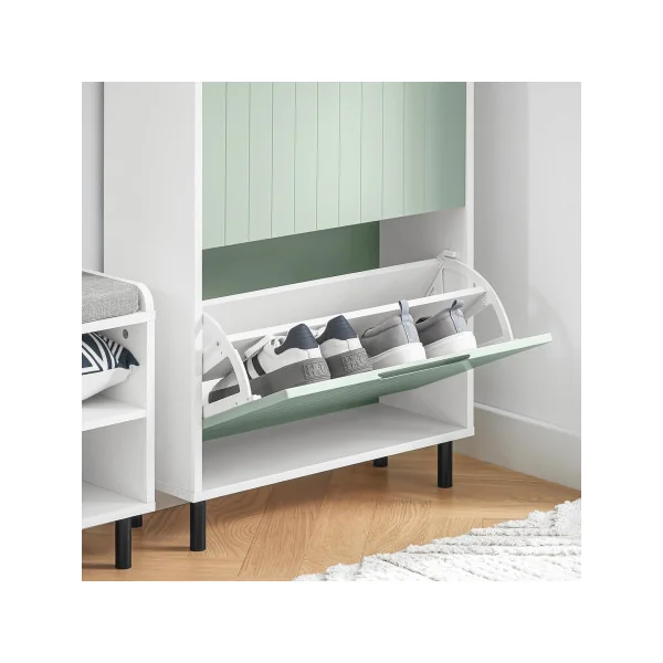 Meuble à Chaussures Vert et Blanc 3 Abattants Armoire Chaussure Moderne