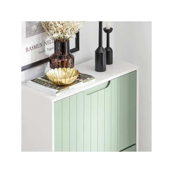 Meuble à Chaussures Vert et Blanc 3 Abattants Armoire Chaussure Moderne