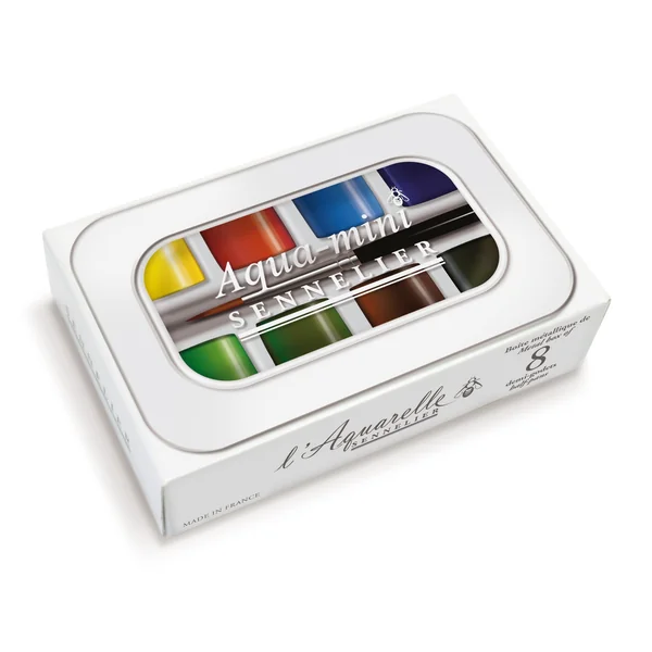 Mini boîte métal 8 1/2 godets Aquarelle Extra-fine Sennelier + pinceau