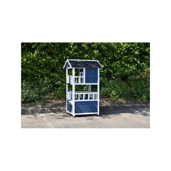 Niche Chat 3 Niveaux Moderne Bleu et Blanc Maisonnette Chat en Bois