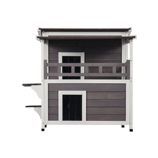 Niche Chat en Bois de Cèdre Maison Cabane Chat 2 Etages Intérieur Extérieur