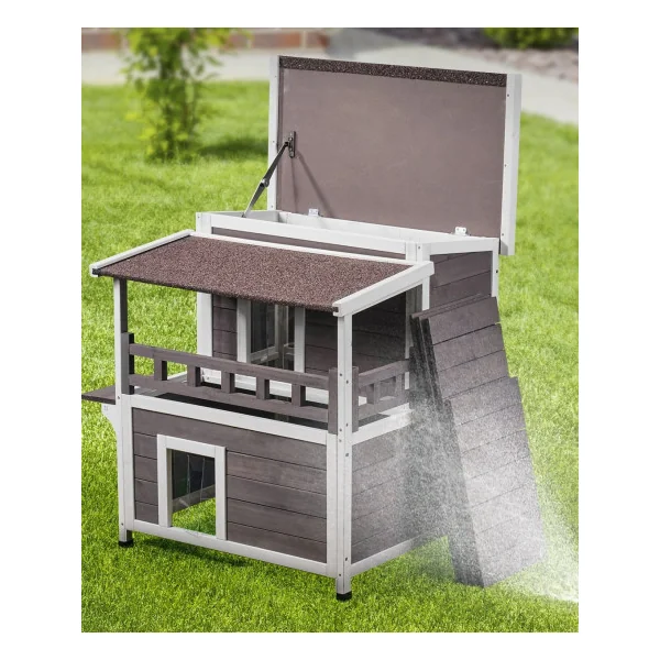 Niche Chat en Bois de Cèdre Maison Cabane Chat 2 Etages Intérieur Extérieur