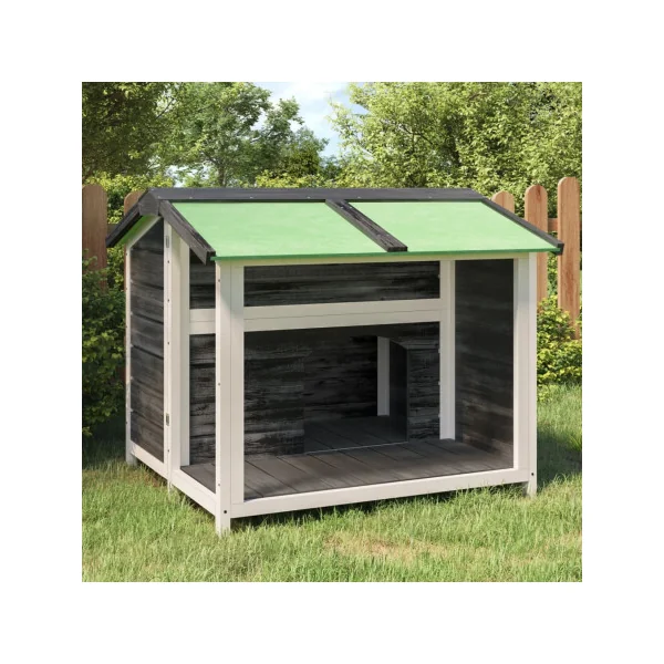 Niche Petit Chien avec Terrasse Grise Pin Massif Niche Chat Terrasse Niche en Bois