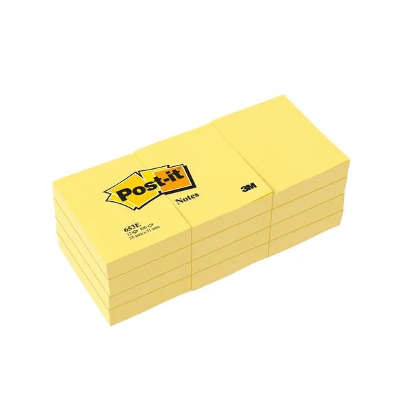 Notes Post-it®, Jaune Canari, 38 mm x 51 mm, 100 Feuilles/Bloc, 12 Blocs/Paquet, Paquet de Carton, 100% PEFC, SGSCH-PEFC-COC-110078