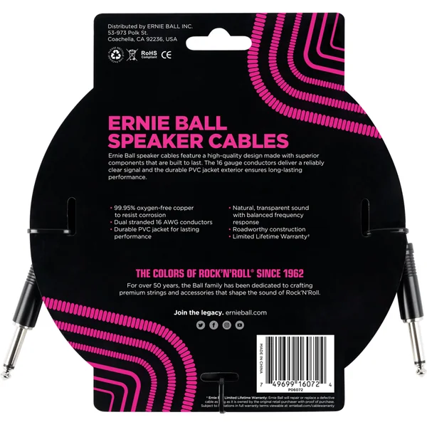 P06072 6in Straigth / Straigth Speaker Cable - Black