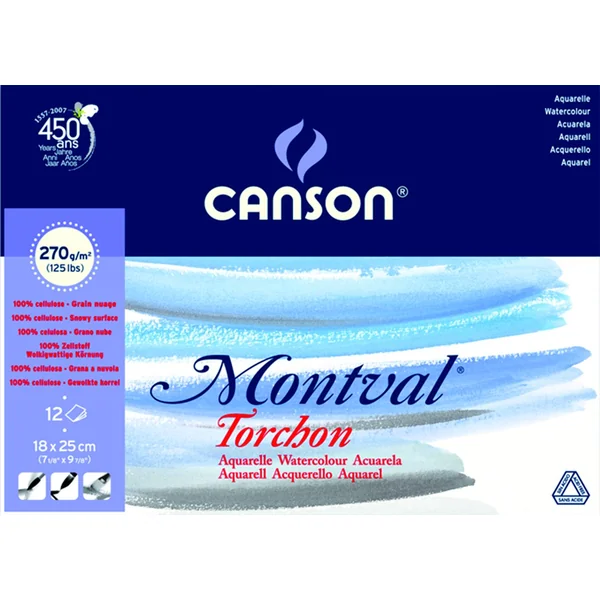Papier aquarelle Montval bloc 270gr Grain Torchon