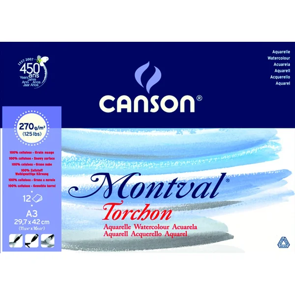 Papier aquarelle Montval bloc 270gr Grain Torchon