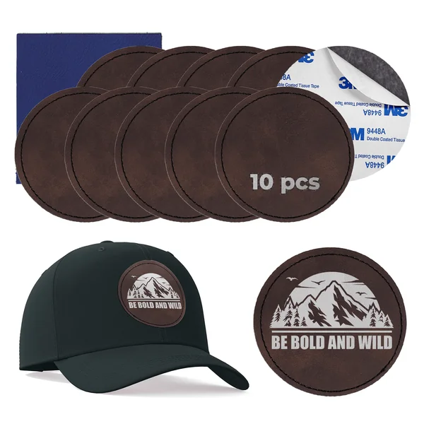 Patch rond en PU gravable au laser (lot de 10) Marron vers argenté