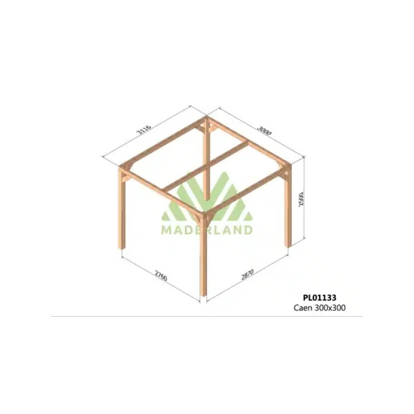 Pergola 300x300 cm Autoportante en Bois de Sapin Nordique Lamellé-Collé Tonnelle de jardin en Bois