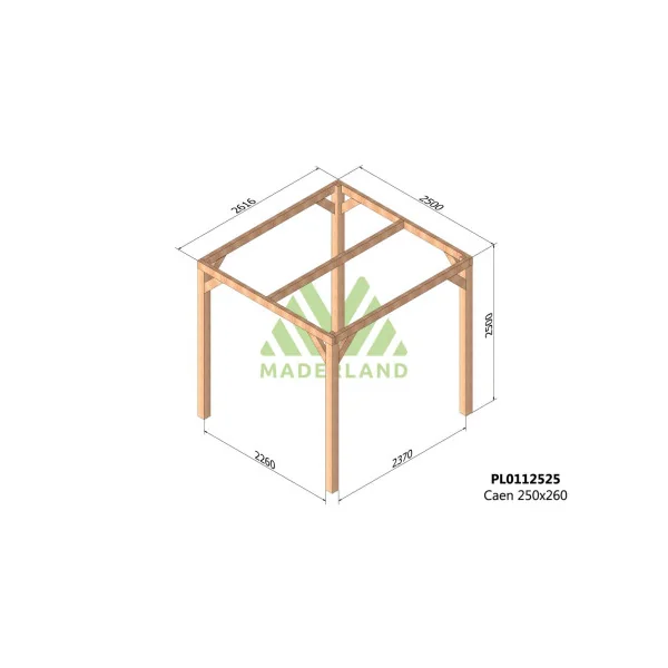 Pergola 350x260 cm Autoportante en Bois de Sapin Nordique Lamellé-Collé Tonnelle de jardin en Bois