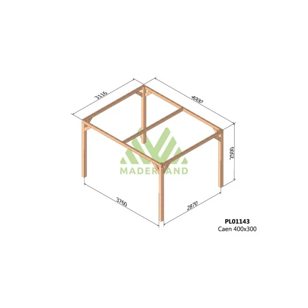 Pergola 400x300 cm Autoportante en Bois de Sapin Nordique Lamellé-Collé Tonnelle de jardin en Bois