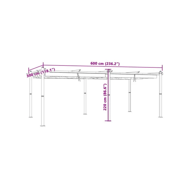 Pergola En Aluminium avec Toit Rétractable Anthracite 6x3 m Tonnelle Terrasse en Aluminium