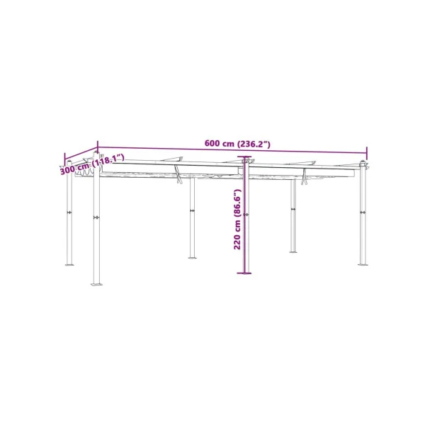 Pergola En Aluminium avec Toit Rétractable Crème 6x3 m Tonnelle Terrasse en Aluminium