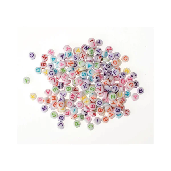 Perles disques plastique percés 50g Alphabet coloré 5x2mm