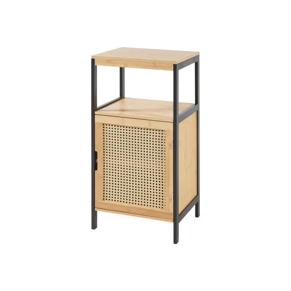 Petite Armoire Salle de Bain Bambou Rotin et Noir