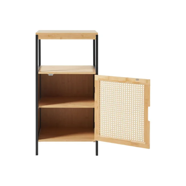 Petite Armoire Salle de Bain Bambou Rotin et Noir