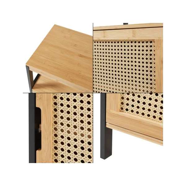 Petite Armoire Salle de Bain Bambou Rotin et Noir