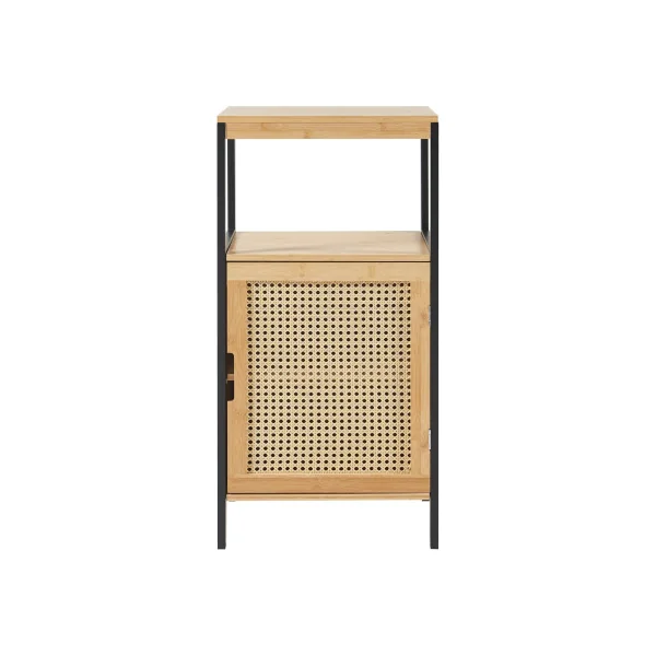 Petite Armoire Salle de Bain Bambou Rotin et Noir