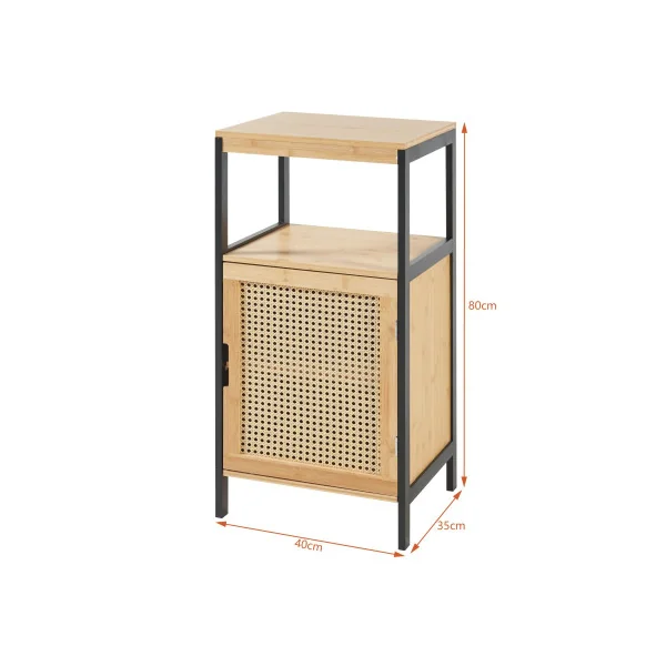 Petite Armoire Salle de Bain Bambou Rotin et Noir